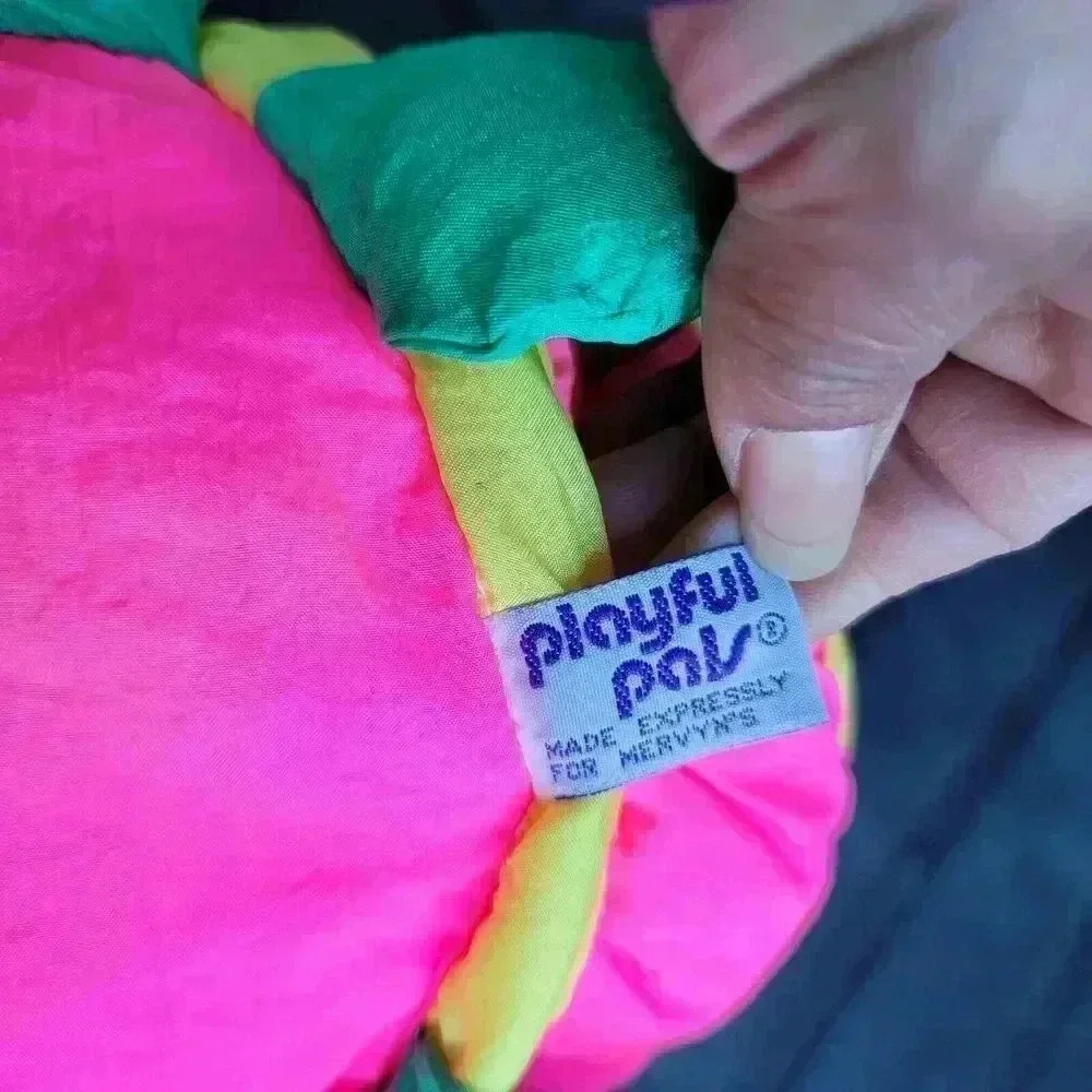 Vintage 1980’s Mervyn’s Playful Pals Neon Stuffed Plush Turtle Nylon Retro Korea - Picture 4 of 7